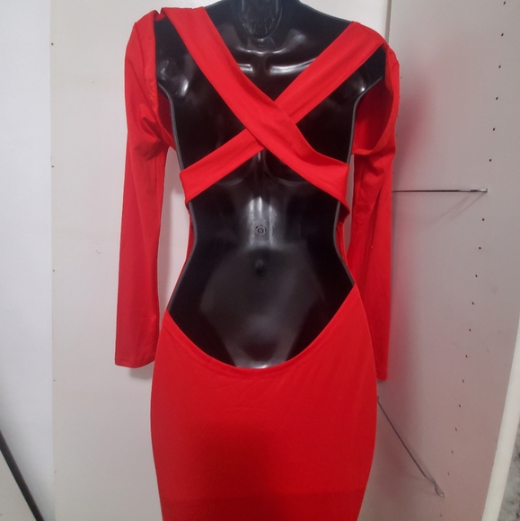 Long Sleeved Mermaid Satin Prom Floor Length Evening Dress open back crisscross - Picture 5 of 7